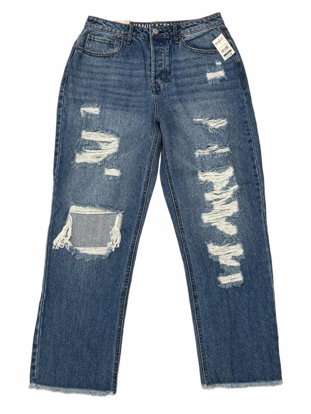 Vanilla Star Super High Rise Distressed Straight Leg Jeans